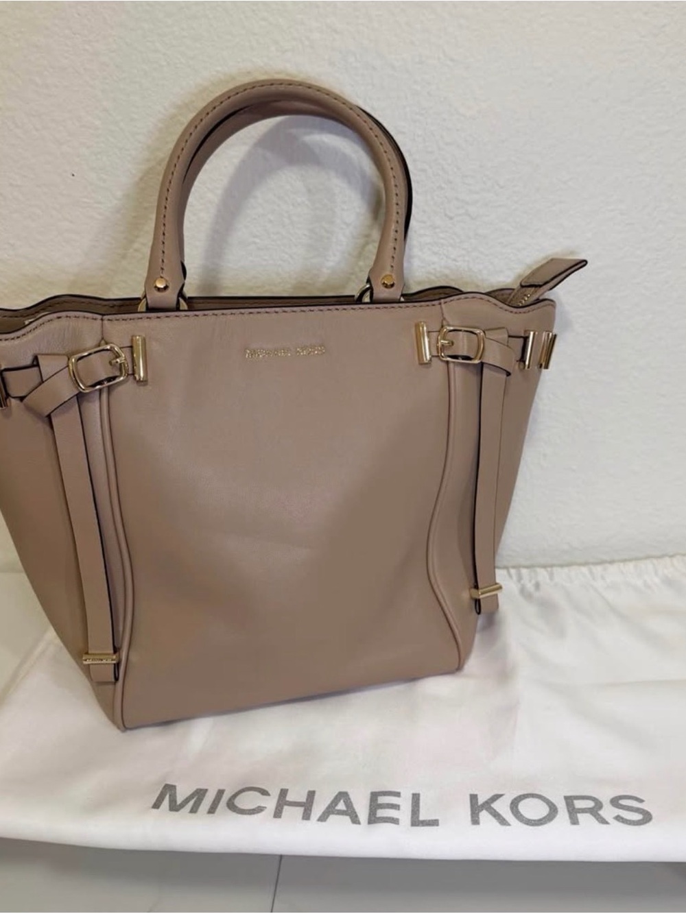 Michael Kors Blush Taupe Leather Tote with Gold Hardware